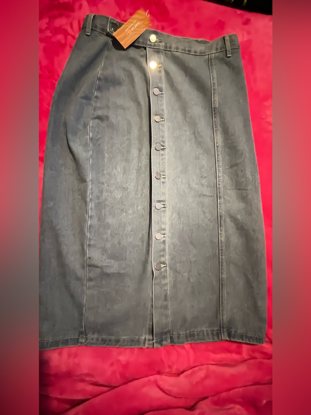 Button-Front Midi blue Denim Skirt .NWT